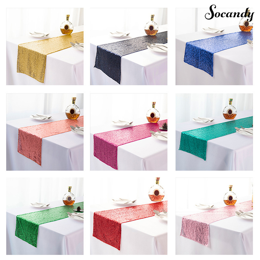 SOCANDY Sequins Star Embroidery Tablecloth Table Runner Dining Room Home Buffet Decor