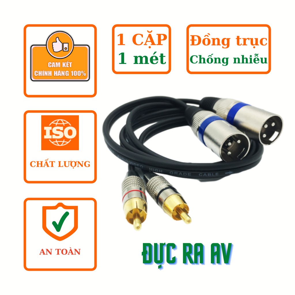 Cặp giắc jack canon cái đực ra AV RCA bông sen 100cm