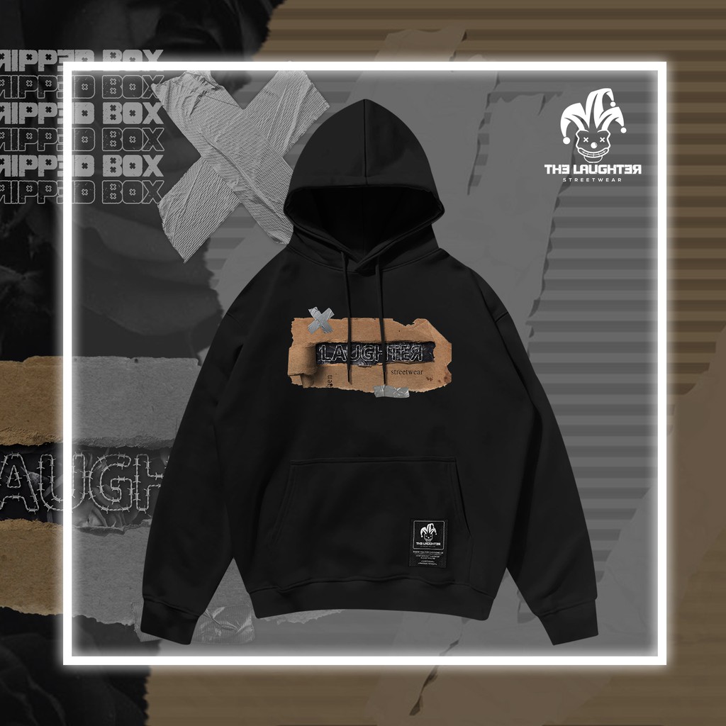 The Laughter - RIPPED BOX HOODIE Áo MŨ- NỈ DA CÁ