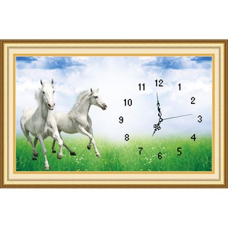 Tranh Thêu Chữ Thập 3D Đồng Hồ Song Mã A983 (KHÁCH TỰ THÊU) KT:51X34CM