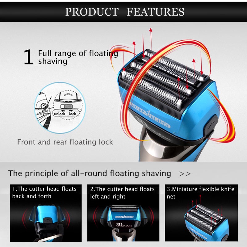 Máy Cạo Râu 3D Kemei Chống Thấm Nước Chất Lượng Cao Cho Nam