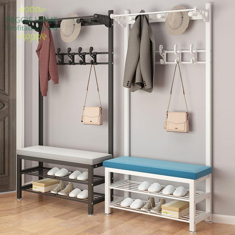 PEGGIEHOMEGiá treo áo đơn giản, móc sàn, tích hợp ghế đôn thay giày, cánh tủ giày có thể ngồi làm gia đình, phơi phòng n