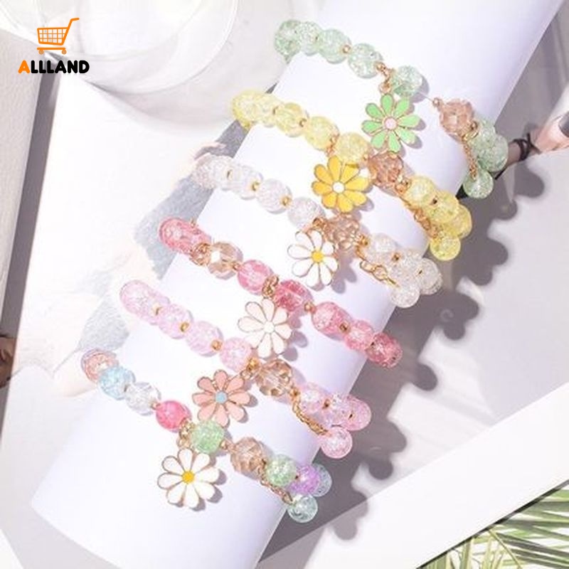 Vòng Tay Co Giãn Đính Hạt Pha Lê Nhiều Màu / Mặt Hình Hoa Cúc / Bướm Hoạt Hình Phong Cách Hàn Quốc
