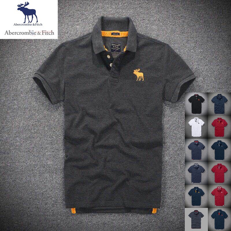 Áo Thun Polo Tay Ngắn Màu Trơn Dáng Ôm AF Abercrombie & Fitch Cho Nam