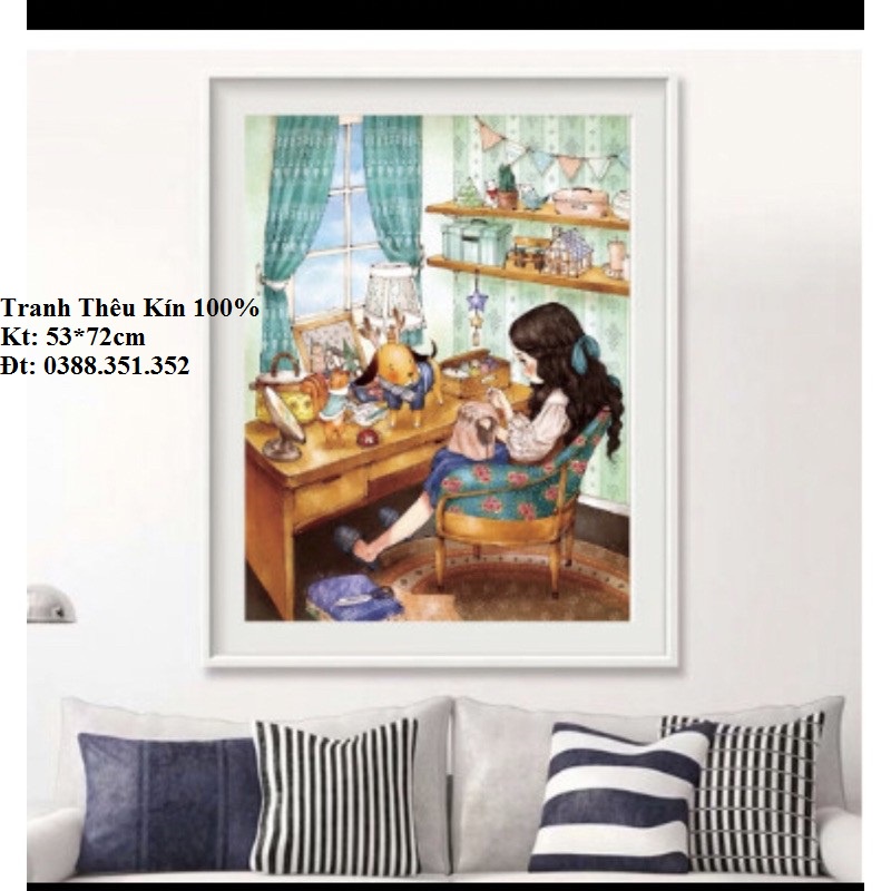 Tranh thêu chữ thập cô gái 53*72cm thêu kín mẫu mới J8127 DX1142 DX1144 DX1068 DX1070 DX1075 DX1096 DX1043 DX1067 DX1071