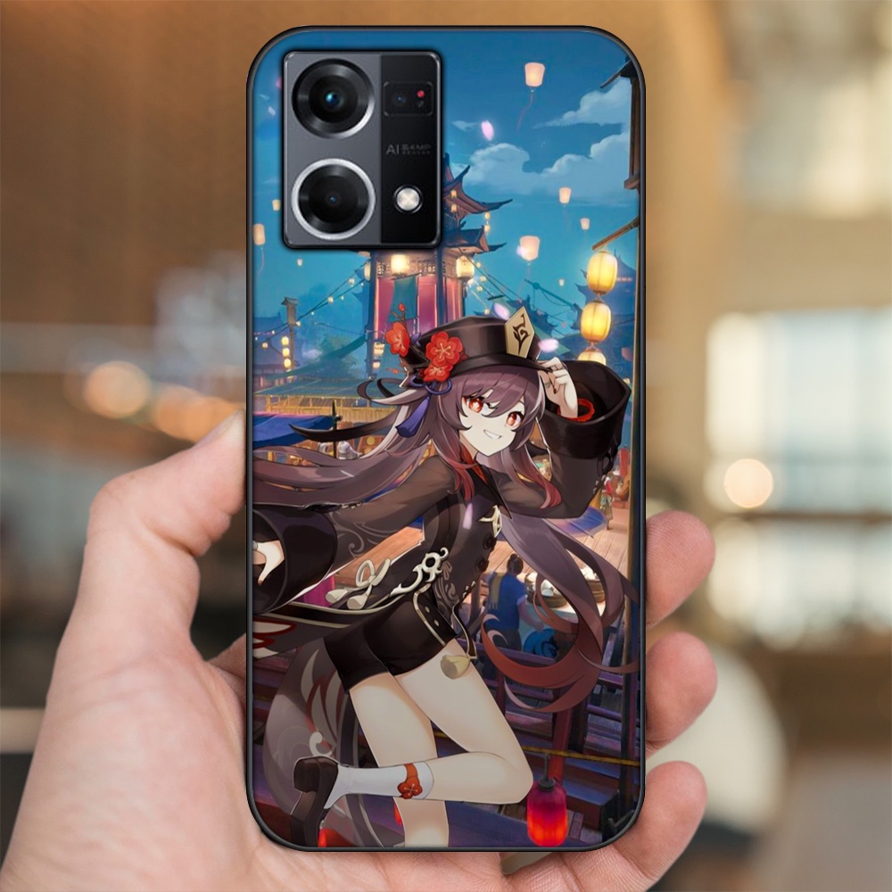 Ốp lưng Oppo Reno 8 4G viền đen in hình Hutao Genshin Impact