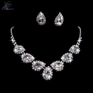 Women Necklace Earring Set Red Faux Diamond Inlay Jewelry Suit for Brides Dress