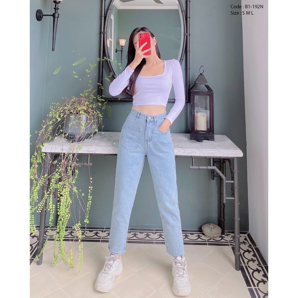 Quần Baggy Jean Nữ, Màu Xanh Nhạt, Lưng Cao, Hình Thật 100%, Cam Kêt Đổi Trả [FREESHIP] | BigBuy360 - bigbuy360.vn