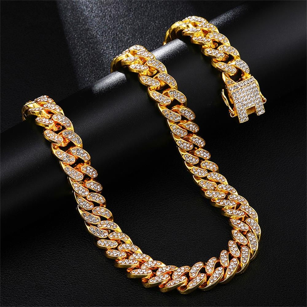 Vòng cổ chuỗi xích 12mm đính kim cương phong cách hiphop sang trọng cho nam và nữ tùy chọn màu sắc