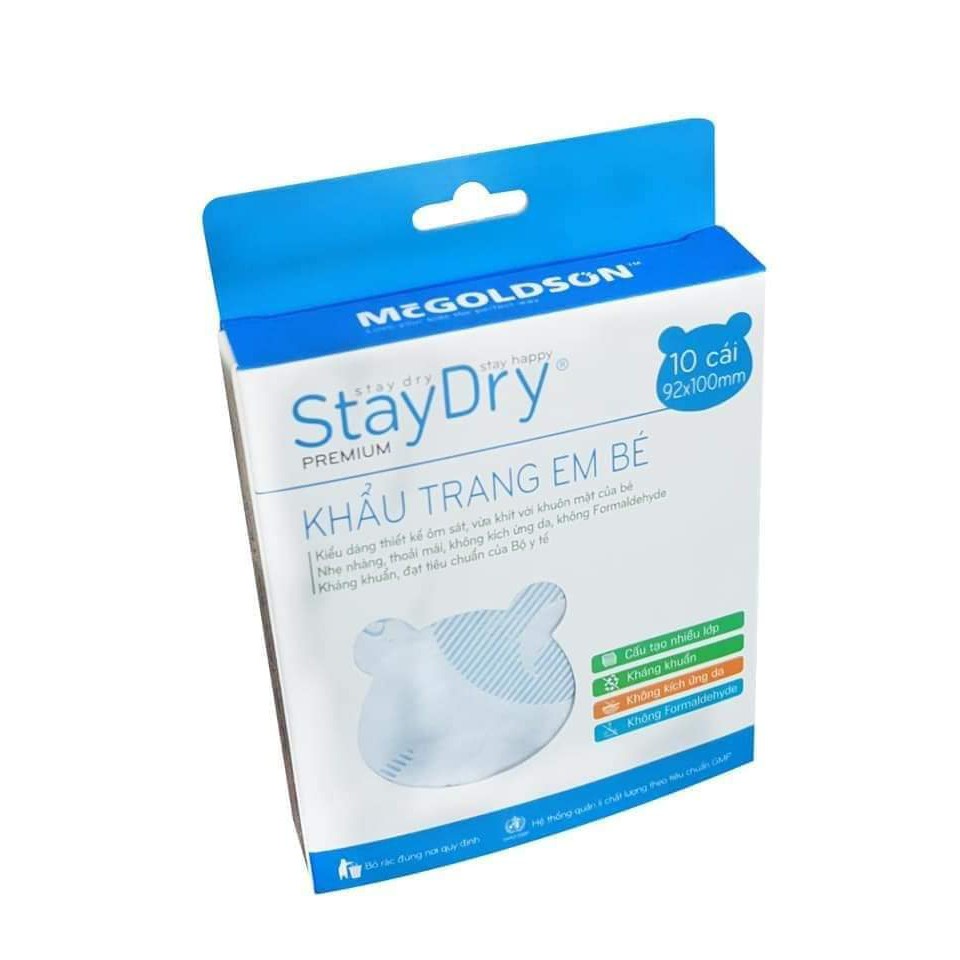 Hộp 10 cái Khẩu trang kháng khuẩn cho bé Staydry