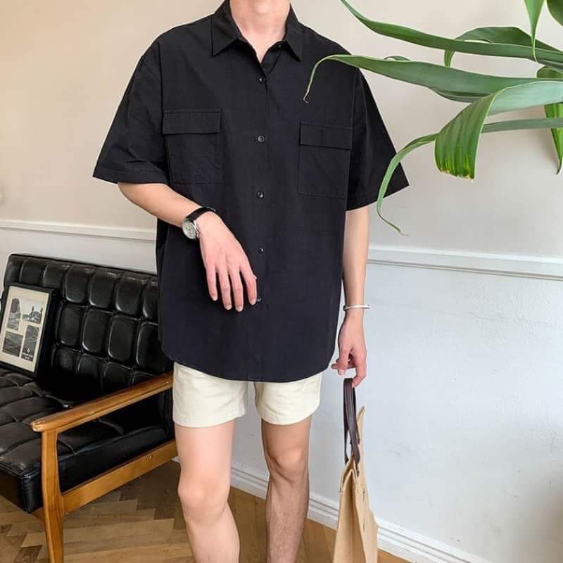 [Mã 44FASHIONSALE1 giảm 10K đơn 50K] Áo Sơ Mi Trơn Cộc Tay 🦋 Áo Túi Hộp Dáng Thụng Unisex Nam Nữ 4 Màu 🦋