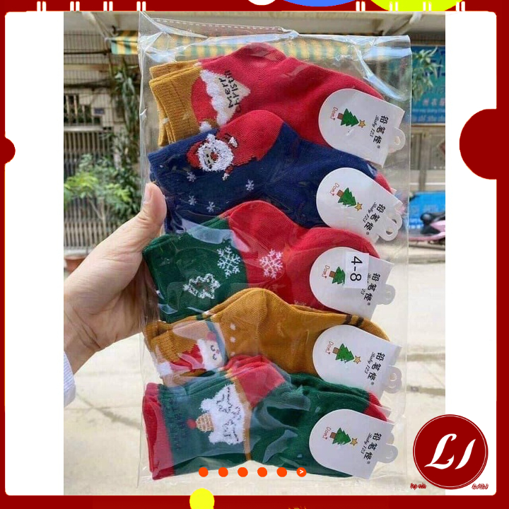 SET TẤT NOEL cổ cao hàng đẹp cho bé tặng Chun xoắn nhỏ nhắn cho bé 3-10 tuổi