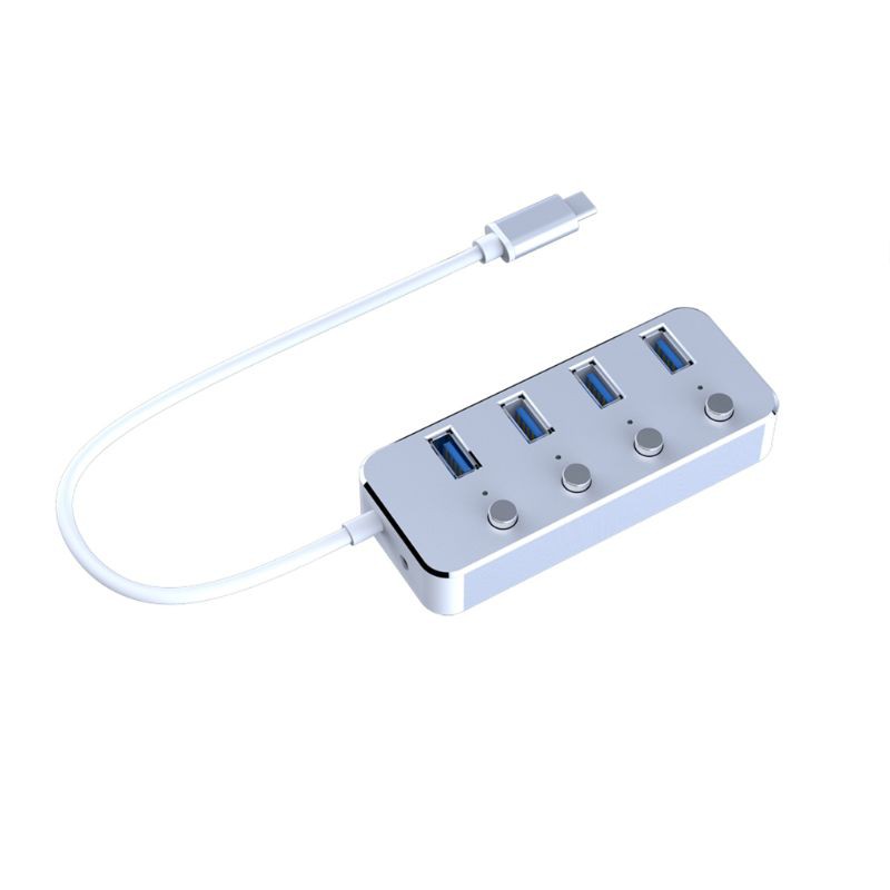 Aluminum 4Port USB 3.0 Hub High Speed USB Splitter with Individual On/Off Switch