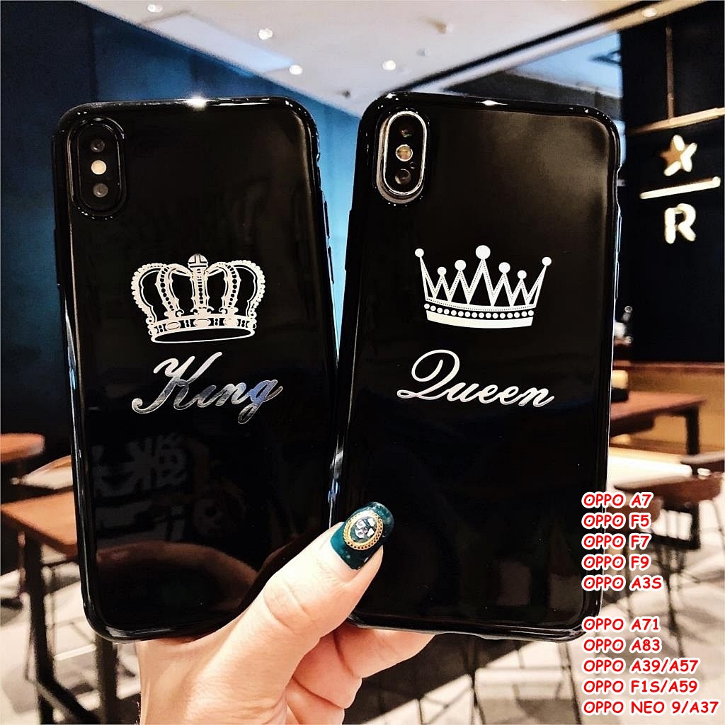 Ốp Điện Thoại Màu Đen In Chữ King Queen Cho Oppo A7 / A5S / F5 / F5 Youth / F7 / F9 / A3S / A71 / A83 / A39 / A57 / F1S / A37