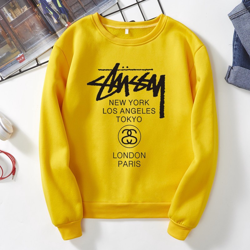 Stussy Áo Sweater Tay Dài Cổ Tròn Dáng Rộng Lót Nhung Thời Trang Cho Cặp Đôi | BigBuy360 - bigbuy360.vn