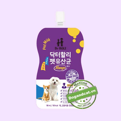 Sữa cho Chó Dr.HOLI Petmilk Probiotic 180ml - bổ sung men đường ruột, hỗ trợ tiêu hoá