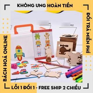 [Hàng Loại 1] BỘ KHUÔN VẼ VÀ GHÉP HÌNH SÁNG TẠO BẰNG GỖ CHO BÉ