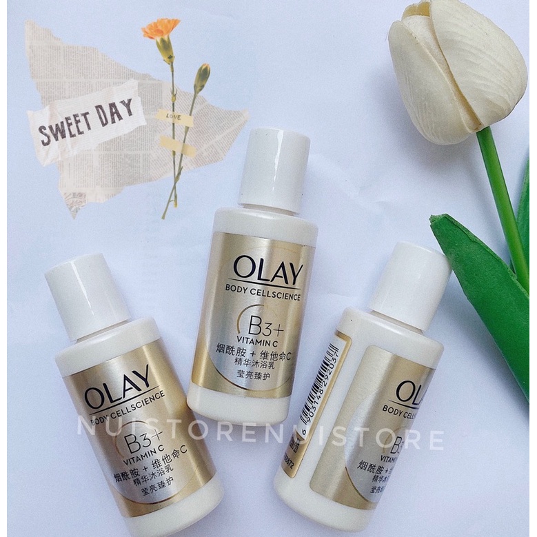 Sữa tắm Olay B3+Vitamin C 50ml, sữa tắm mini sáng đều màu da