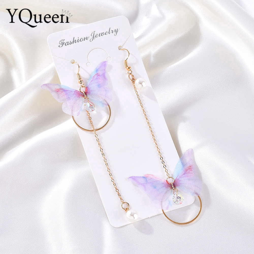 Đôi Khuyên Tai Hợp Kim Dáng Dài Bất Đối Xứng Hình Cánh Bướm Xinh Xắn