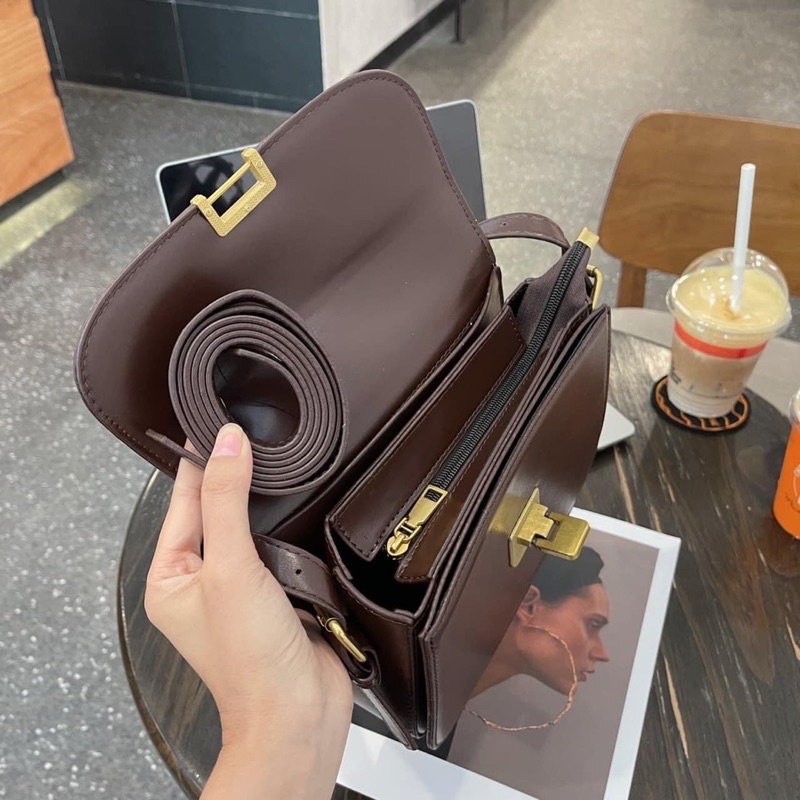 Túi Xách Nữ Khoá Gập, Túi Đeo Chéo Nữ Da Lì Thời Trang