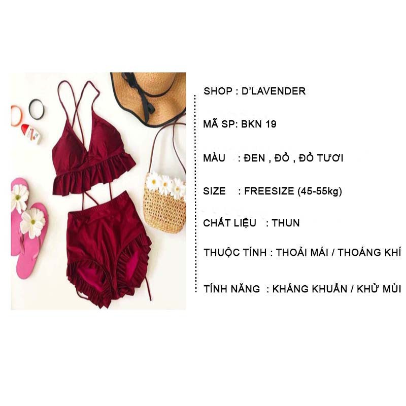 Bikini 2 Mảnh Đi Biển , Đồ Bơi Nữ Kín Đáo Bánh Bèo DLAVENDER BKN 19