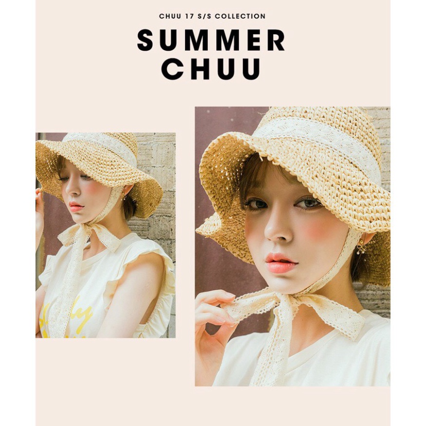 Mũ Cói Đi Biển vành rộng chống nắng vintage LUHAZO Tiểu Thư Mẫu Mới thắt nơ Quảng Châu K3t5