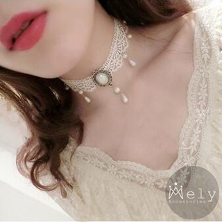 Vòng cổ tattoo choker trắng phong cách cổ điển- mely 897