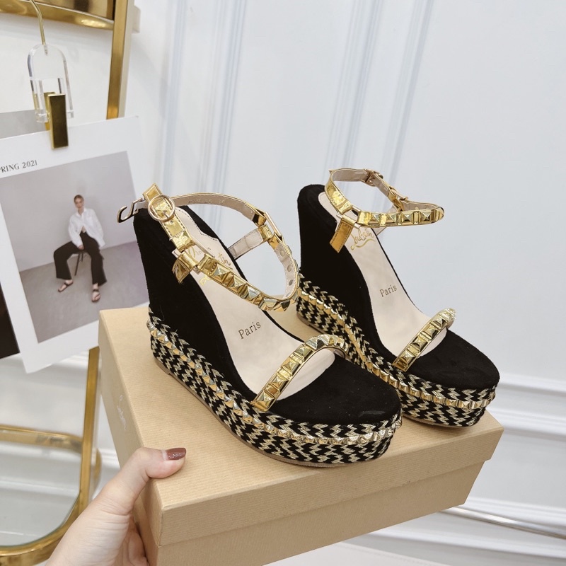 Sandal đế xuồng siêu cao viền tán đinh lou•bou•tin fullbox