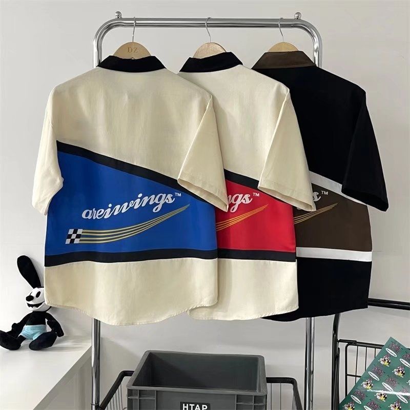 Áo Sơ Mi Ngắn Tay Dáng Rộng Thời Trang Retro Âu Mỹ Cá Tính Cho Nam