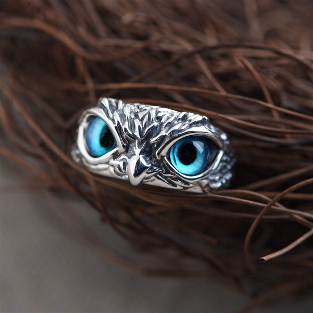 Nhẫn Bạc Sterling Hình Chim Ưng Mắt Xanh Cá Tính Thời Trang Cho Nam Nữ