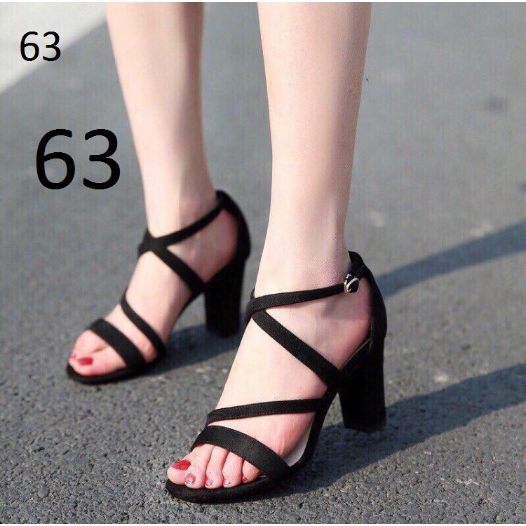 Giày cao gót vuông bảng chéo 7 phân