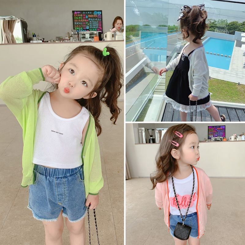 [Hàng Mới Về] Áo Khoác Cardigan Mỏng Nhẹ Thoáng Khí Thoải Mái Thời Trang Mùa Hè Cho Bé Gái