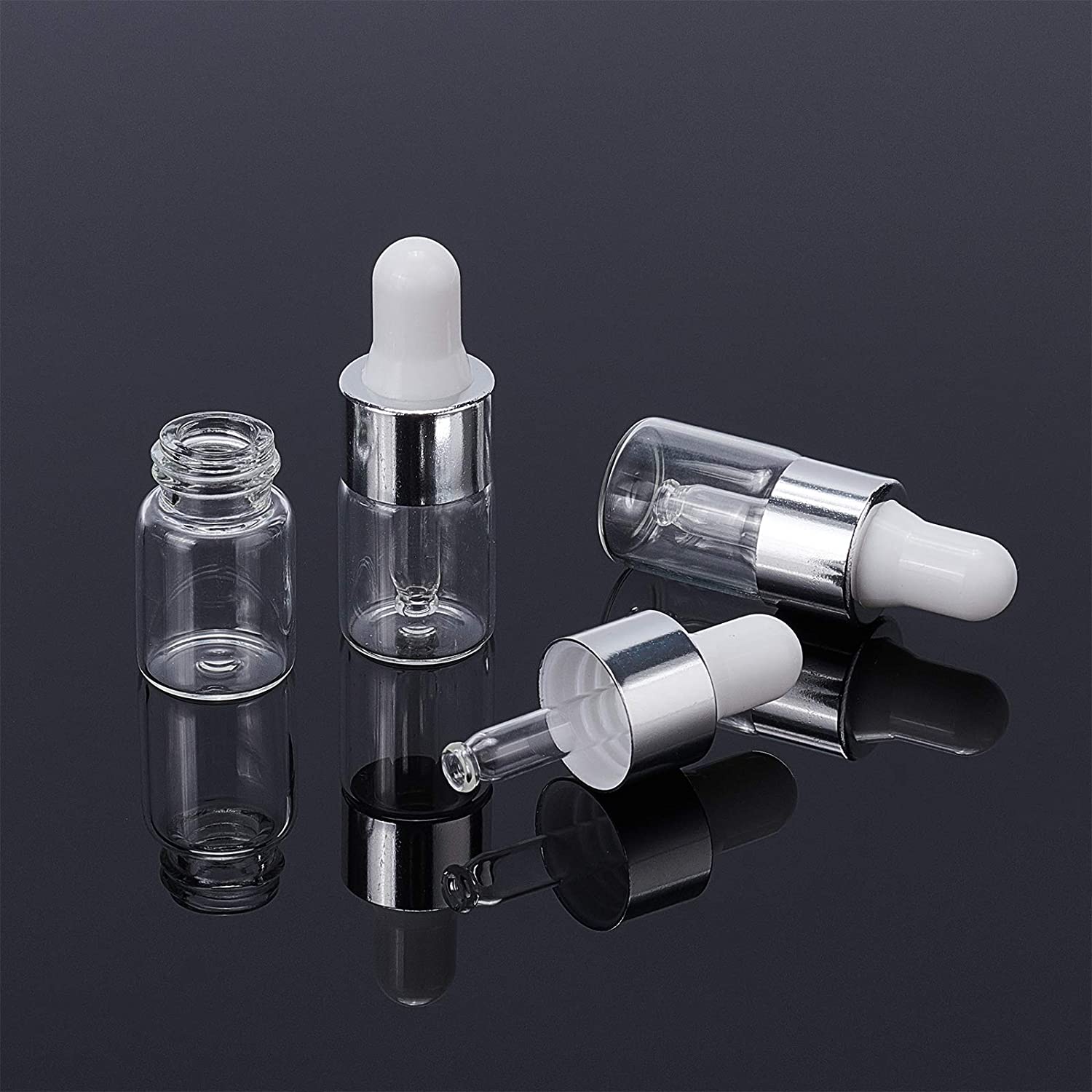 (Hàng Mới Về) Set 60 Lọ Thủy Tinh Trong Suốt 2ml Kèm Nắp Và 4 Ống Nhỏ Giọt 1ml Đựng Mỹ Phẩm Tiện Dụng