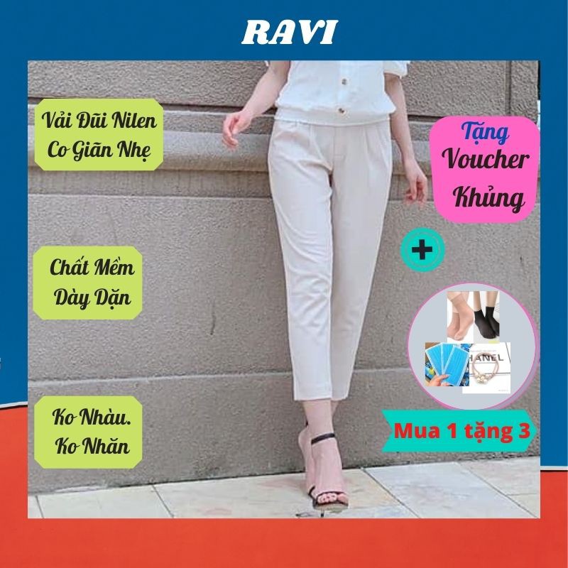 Quần Baggy Đũi Nilen 🍀FRRESHIP🍀 Baggy Nữ RAVI 9 Tấc Dày Dặn Không Nhăn Cạp Chun Sau Khóa Kéo Trước
