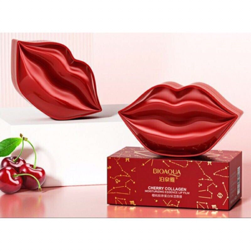 Hộp 20 Miếng Mặt Nạ Môi Bioaqua Cherry Dưỡng Ẩm, Giúp Môi Căng Mọng Cherry Collagen Moisturizing Essence Lip Film Mask