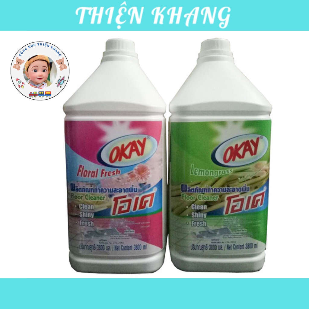 Nước lau sàn Okay Thái Lan can 3800ml hương hoa cỏ, sả thơm