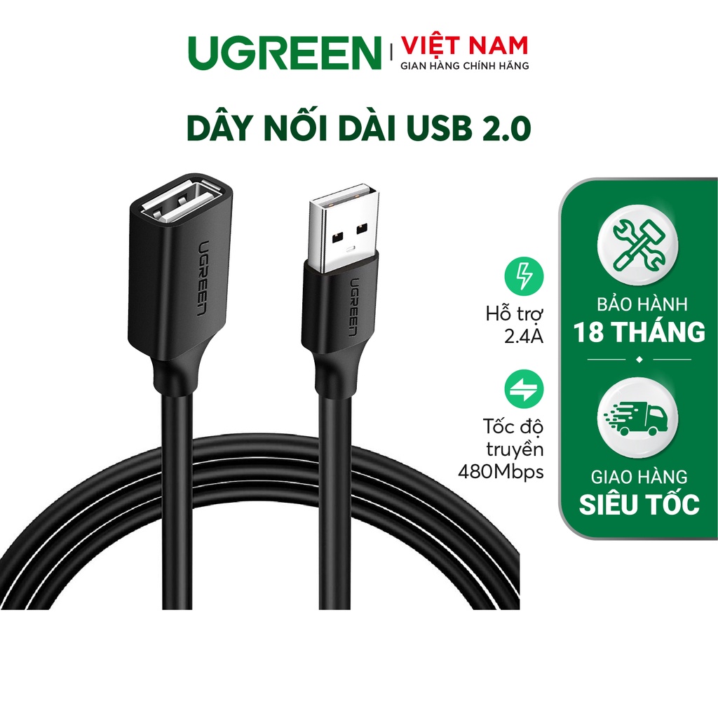 Dây USB 2.0 nối dài UGREEN dùng cho PC, Laptop, Macbook - UGREEN US103 - Hàng phân phối chính hãng - Bảo hành 18 tháng