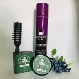 Combo gôm xịt tóc thơm sawensito clay + sáp vuốt tóc nam tornado