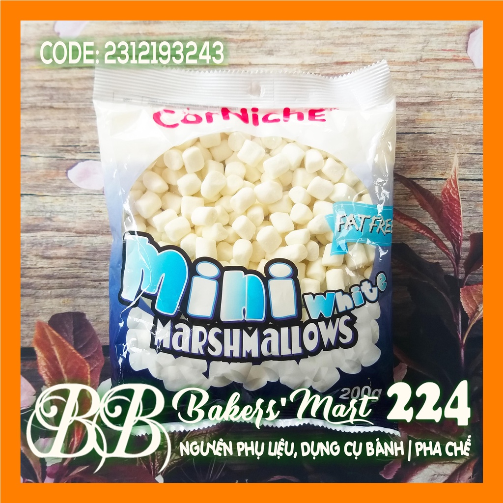 Kẹo xốp bông gòn MINI White Marshmallow Tròn TRẮNG - Gói 200gr (Corniche)