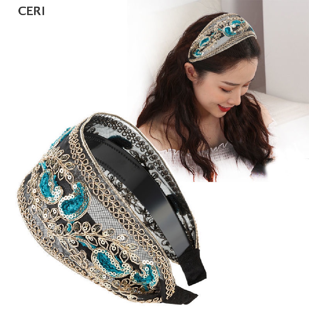 1 Băng Đô Cài Tóc Đính Hoa Ren Bản Rộng Thời Trang Cho Nữ