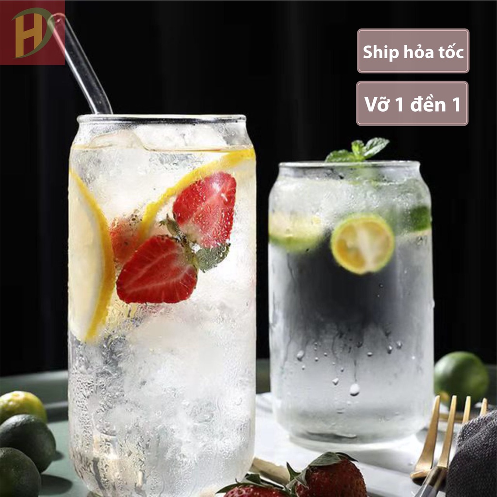 Cốc thủy tinh Hình Lon Bia Chịu Nhiệt 350ml/500ml, Ly thủy tinh chịu nhiệt trong suốt, ly thủy tinh cao cấp siêu nhẹ