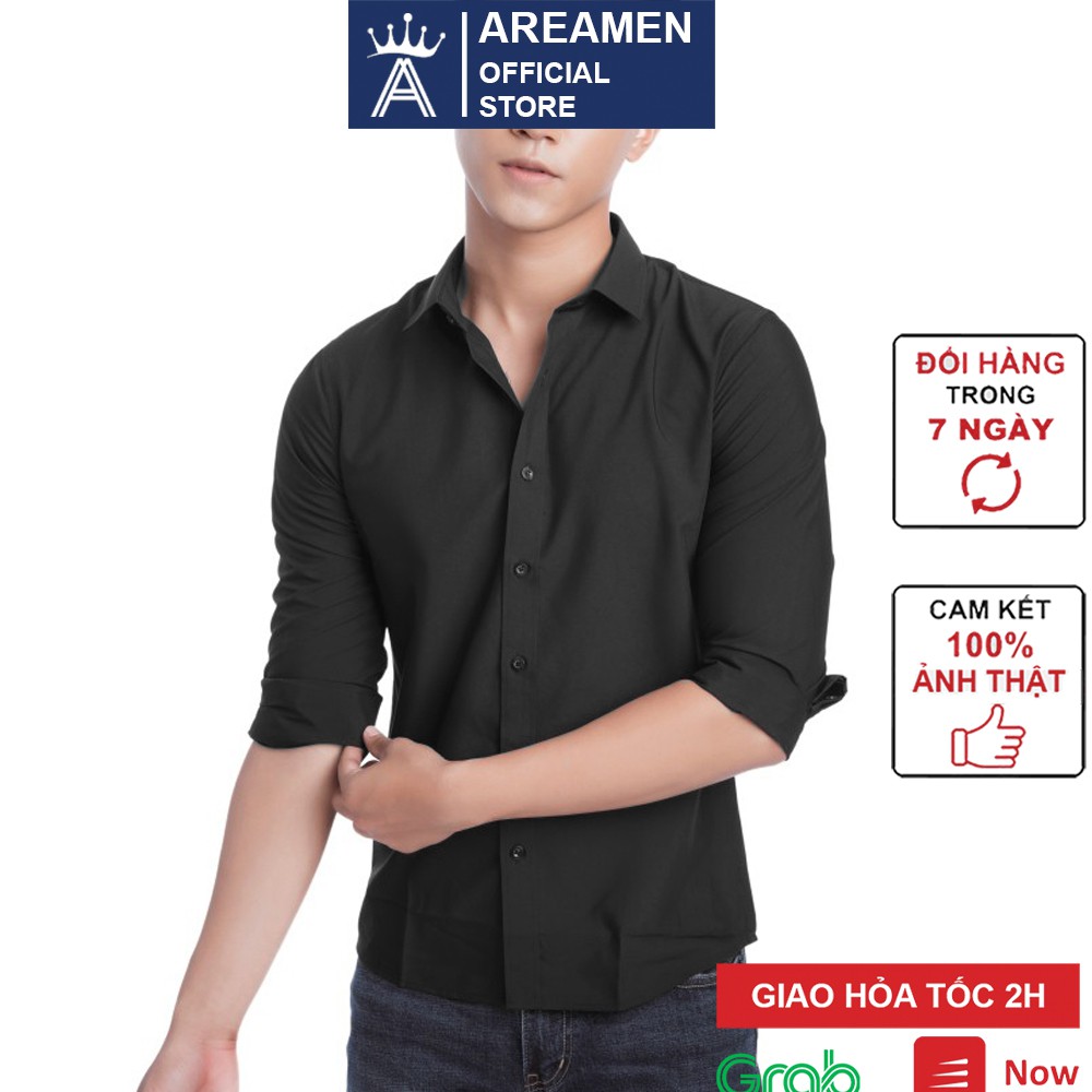 Áo sơ mi công sở nam dài tay Vesca màu trắng đen cao cấp chất lụa mềm mại, dày dặn A1
