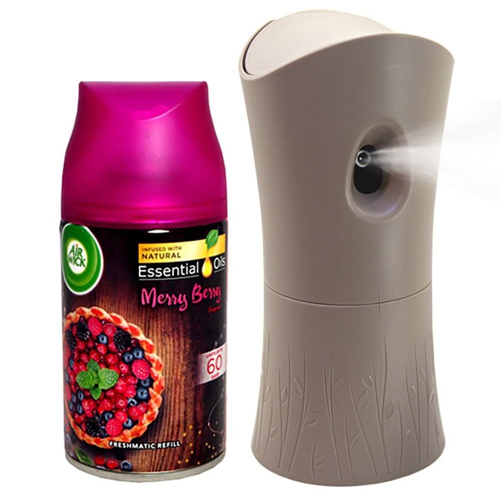 Bộ phun tinh dầu tự động Air Wick Merry Berry 250ml QT09425 - trái cây rừng, máy phun tinh dầu, xịt phòng tự động