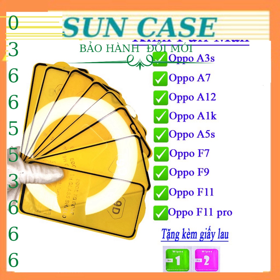 Cường lực FULL màn OPPO A7,F7,F9,F11,F11 PRO,A3S,A5S,A1K, Tặng kèm giấy lau kính khô và ướt educase.vn