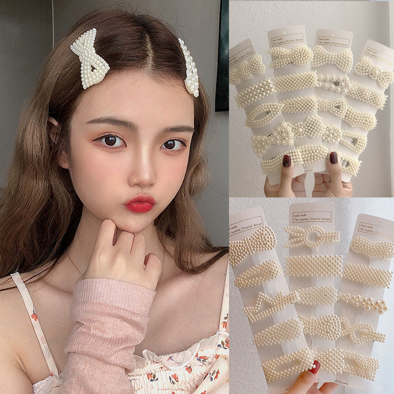 Kẹp tóc hình nơ đính ngọc trai dễ thương