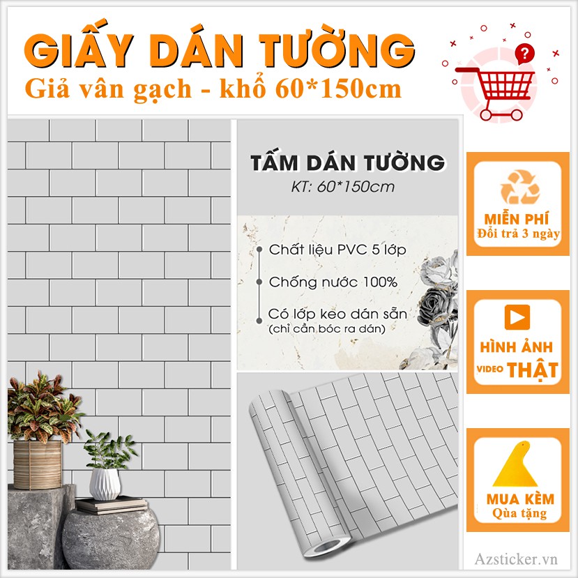 Decal Dán Tường Vân Gạch Xám ( M9) Kích Thước 60*150 |Giấy Dán Tường Giả Vân Gạch Chống Nước Dễ Lau Chùi