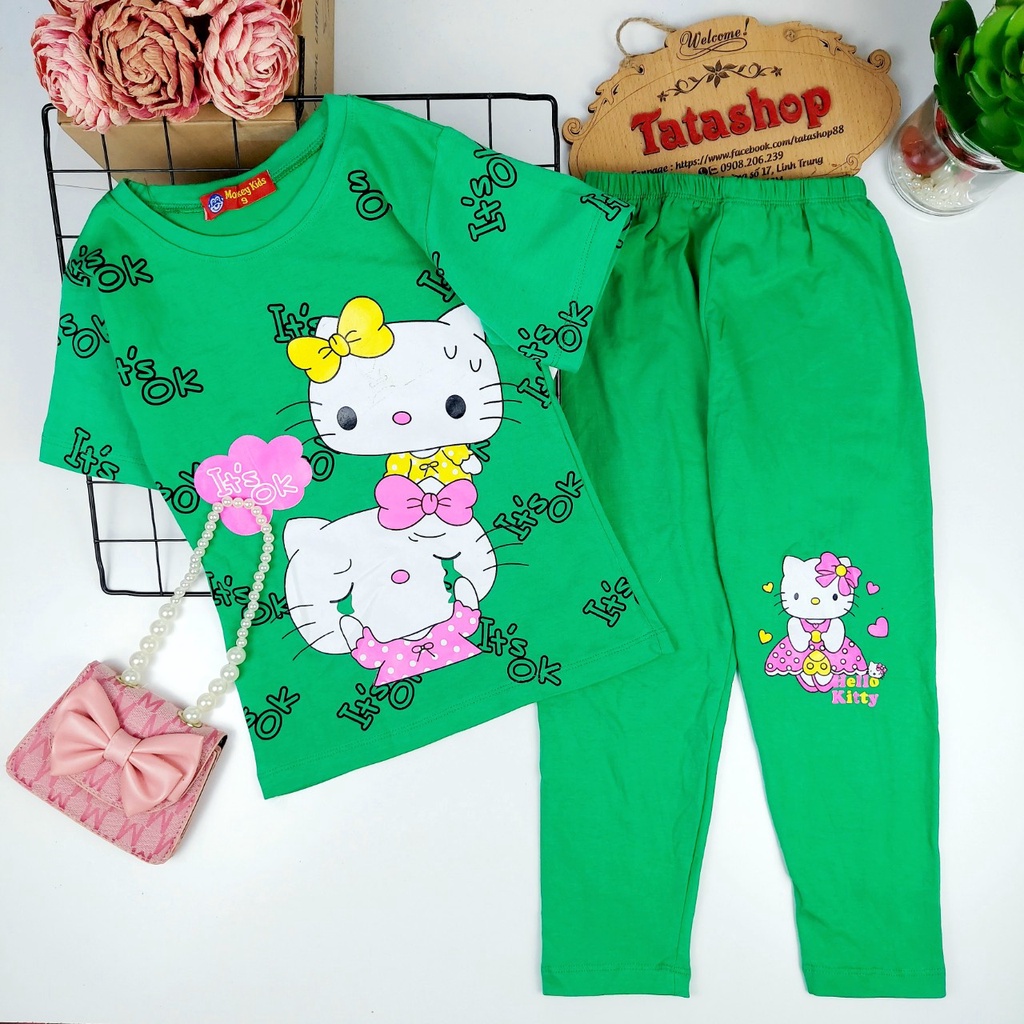 19 đến 35kg - Bộ tay ngắn quần dài cho bé gái size đại thun cotton xinh xắn 025