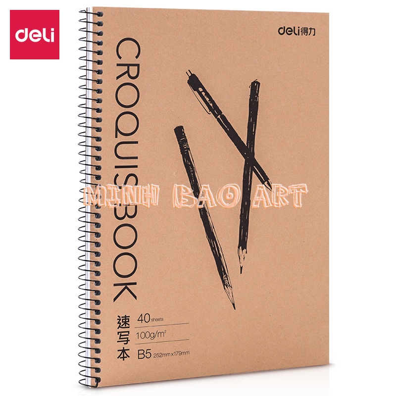 SỔ VẼ PHÁC THẢO DELI 40 TRANG - GÁY LÒ XO KHỔ A4 - GIẤY ĐỊNH LƯỢNG 100GSM / 110GSM