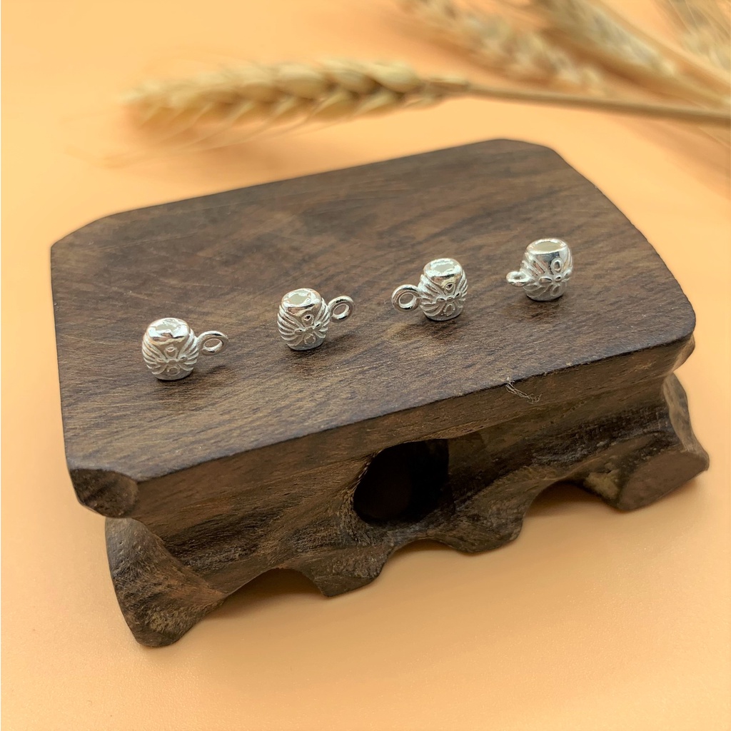 Charm bạc trụ nối có móc treo hoa văn - Charm bạc 925 - Mã CB035