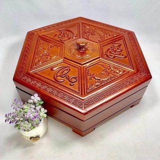 Khay đựng bánh kẹo tết, khay mứt bằng gỗ hương đường kính 31cm
